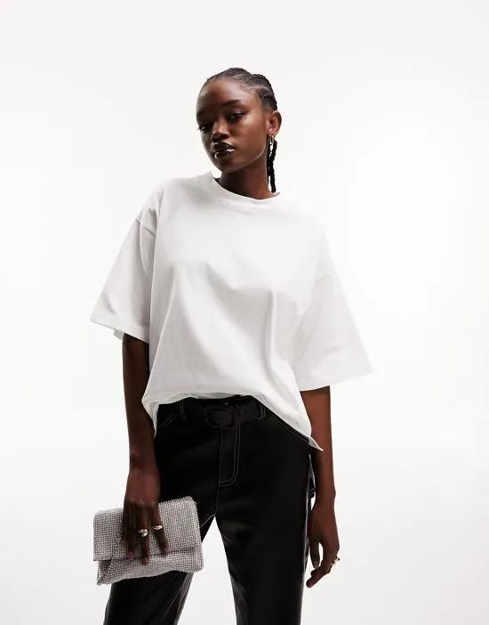 oversized heavyweight T-shirt with side slits in white