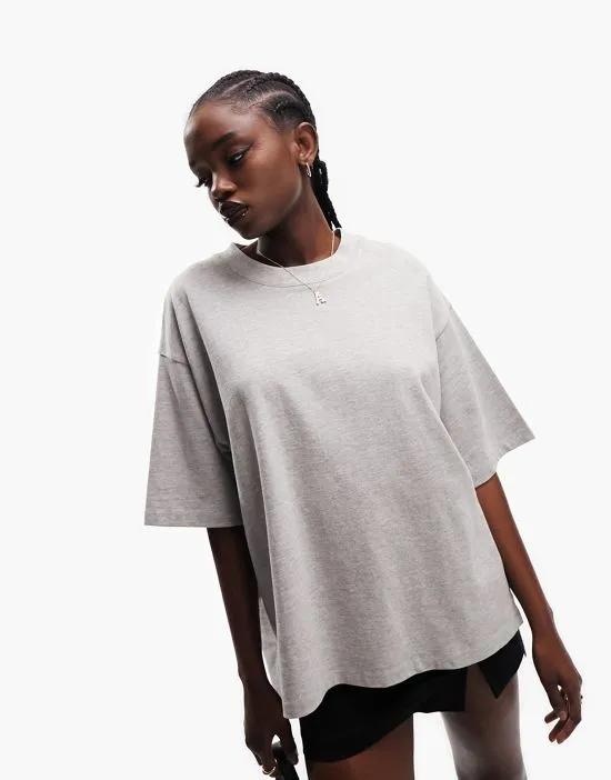 oversized heavyweight T-shirt with side splits in gray heather