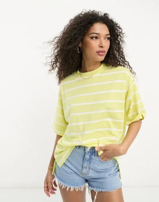 oversized heavyweight t-shirt with side splits in yellow and white stripe