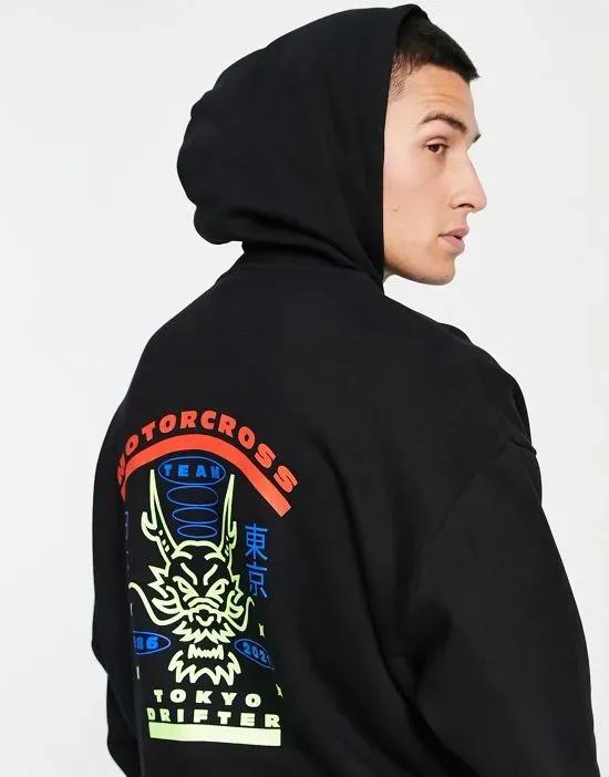 oversized hoodie in black with motocross back print