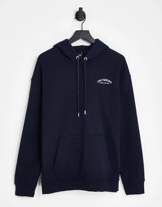 oversized hoodie with Copenhagen logo back print in navy