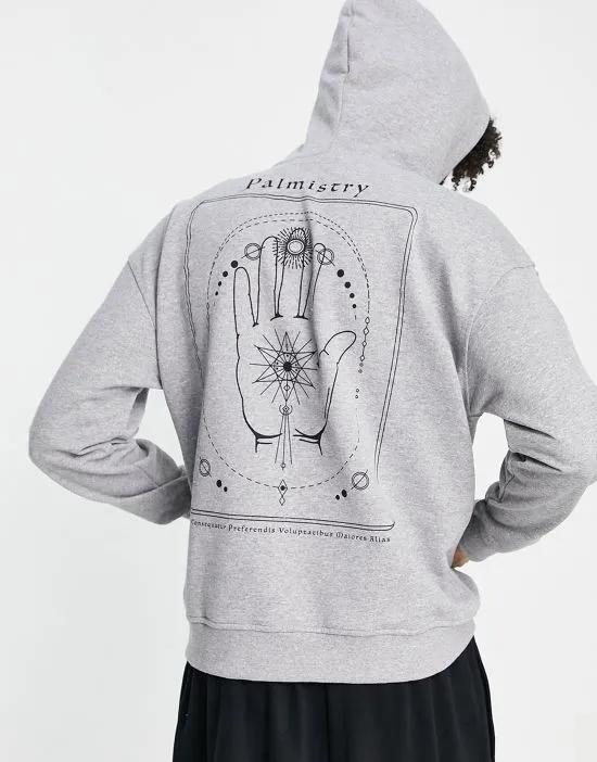 oversized hoodie with destiny hand print in gray