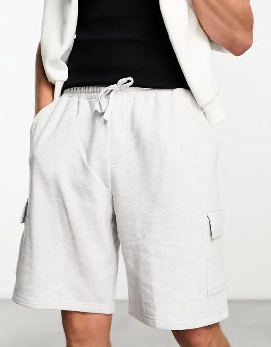oversized jersey shorts with cargo pocket in white heather