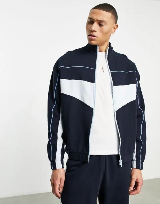 oversized jersey track jacket in blue color block - part of a set