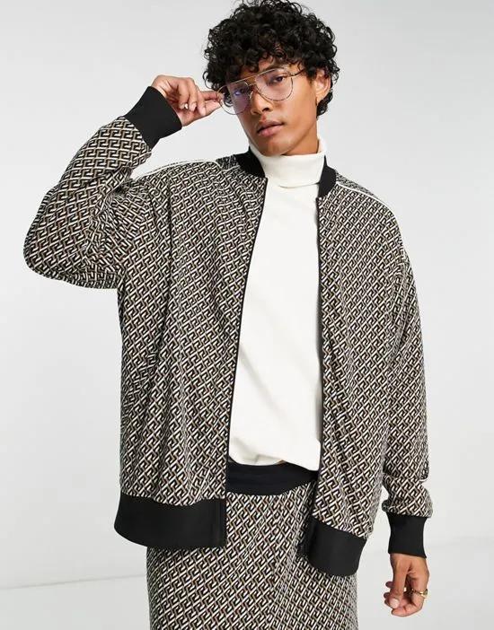 oversized jersey track jacket in jacquard with piping - part of a set