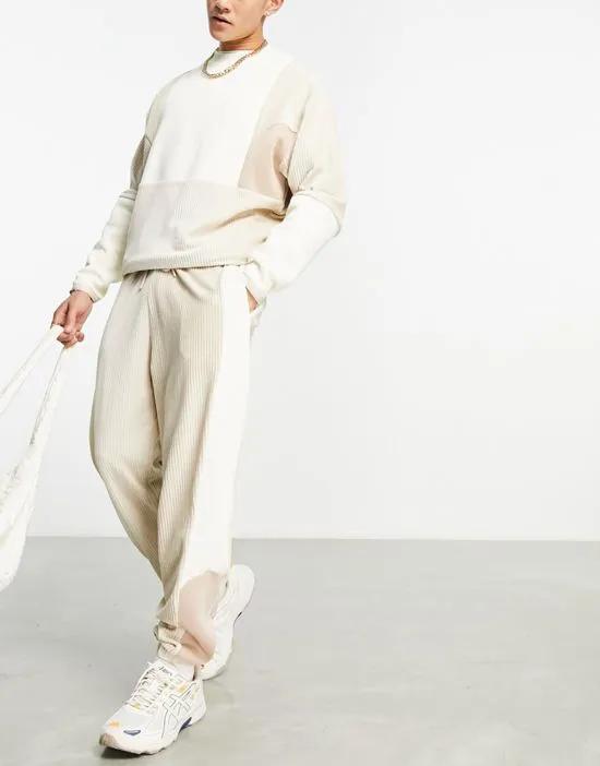 oversized joggers in beige with cord blocking - part of a set