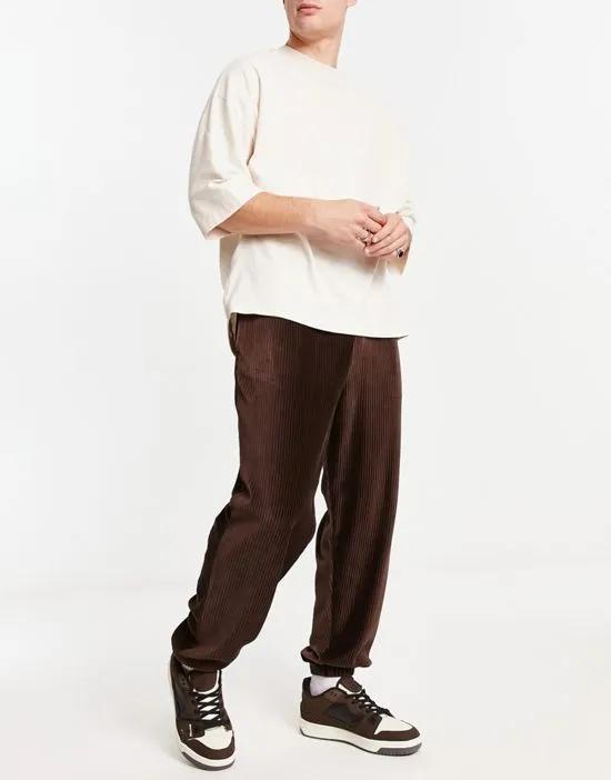 oversized joggers in brown ribbed velour corduroy