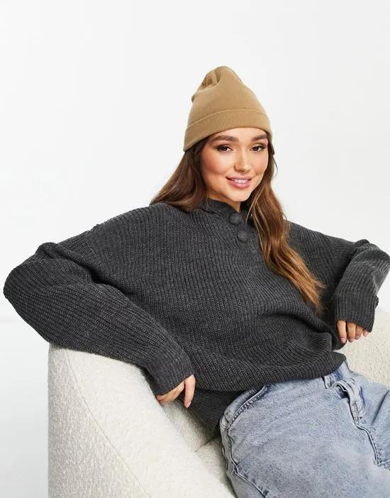 oversized knitted hoodie with buttons