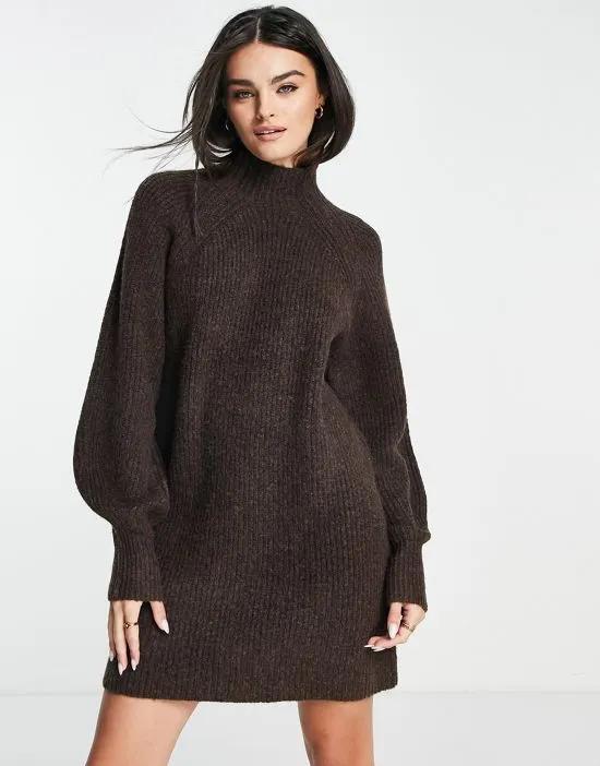 oversized knitted polo mini dress in brown
