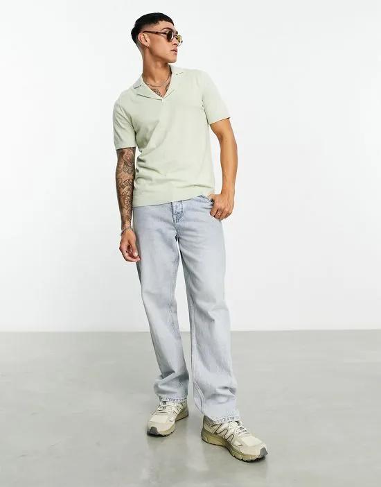 oversized lightweight knit cotton revere polo in sage
