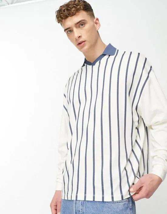oversized long sleeve polo shirt with stripe print