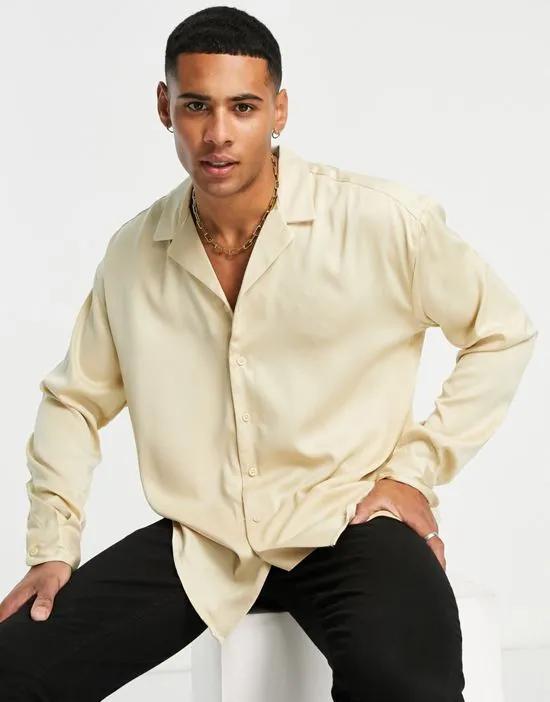 oversized long sleeve satin shirt in champagne