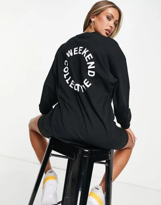 oversized long sleeve t-shirt with back logo in black