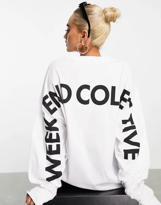 oversized long sleeve T-shirt with back logo in white