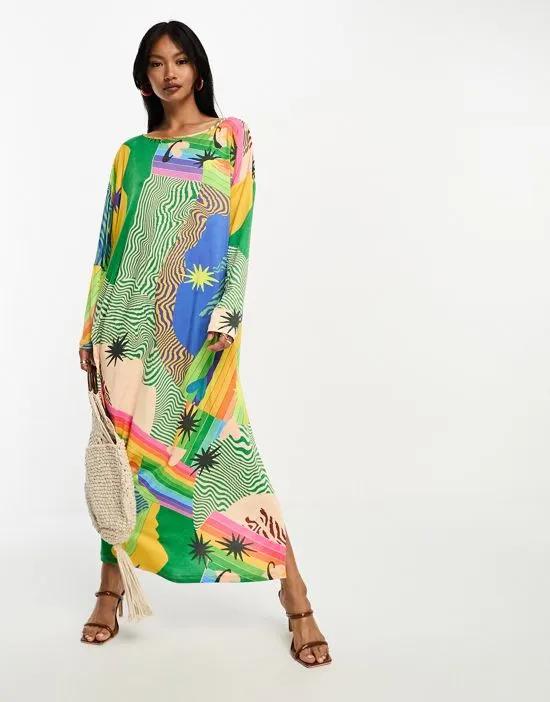 oversized midaxi dress in bright xylophone print