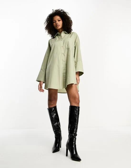 oversized mini shirt dress with large cuffs in sage green