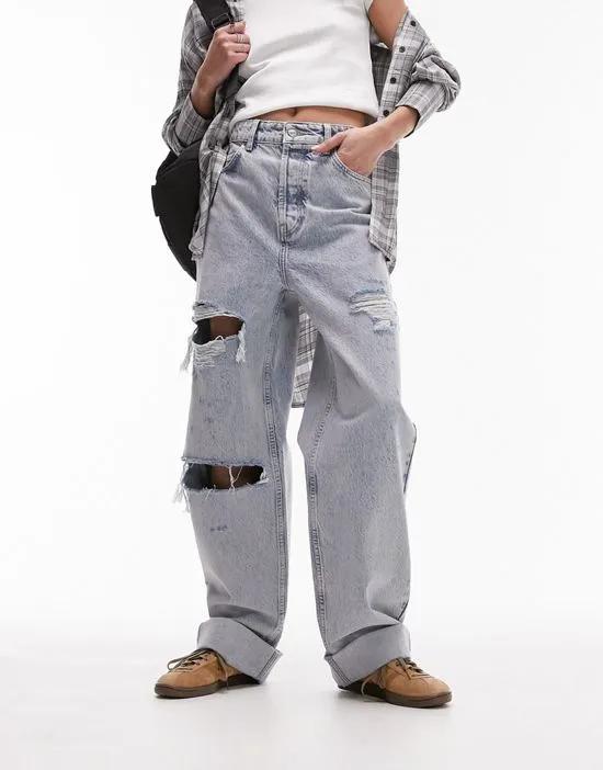 oversized Mom jean with rips in bleach
