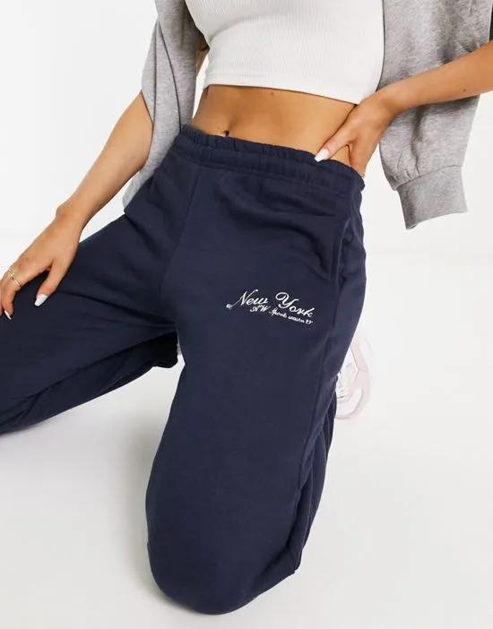oversized New York slogan sweatpants in navy blue - part of a set