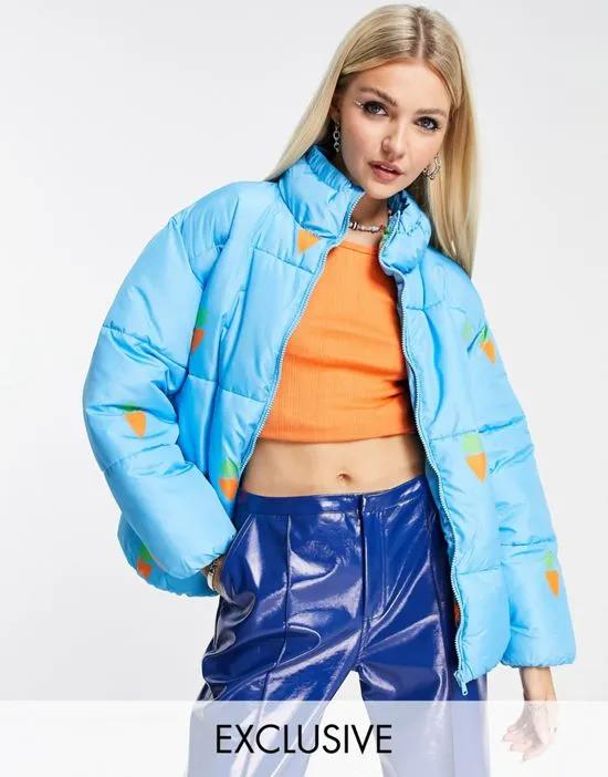 oversized padded jacket in bright carrot print
