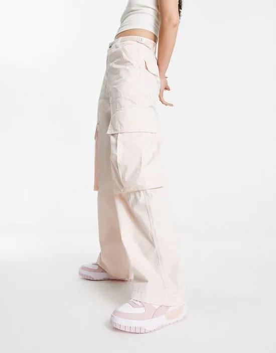 oversized pocket straight leg cargo pants in light pink