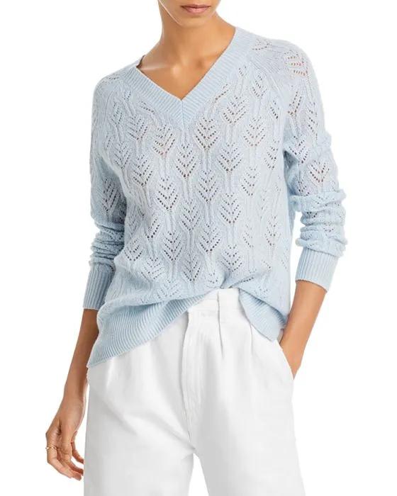 Oversized Pointelle V-Neck Cashmere Sweater - 100% Exclusive
