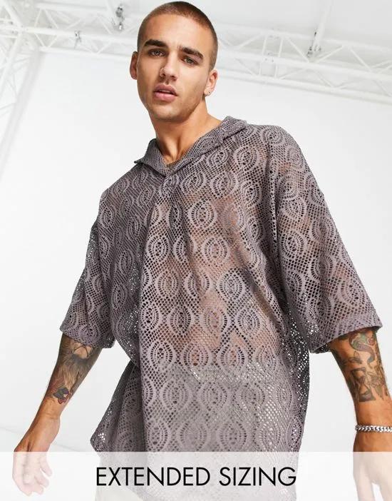 oversized polo t-shirt in lace with revere collar