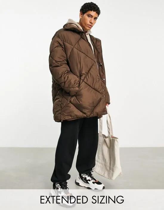 oversized quilted puffer jacket in brown