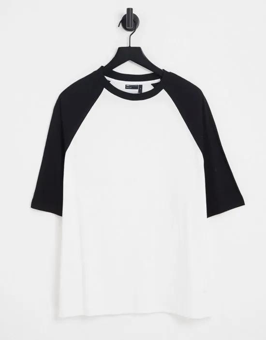 oversized raglan T-shirt in white with black contrast sleeves