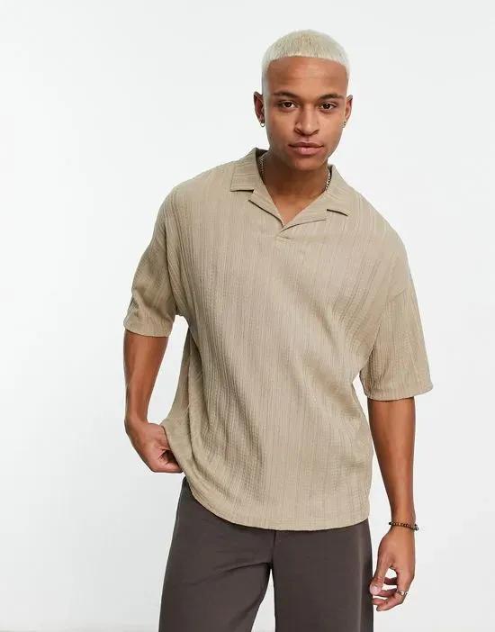oversized revere polo shirt in khaki texture