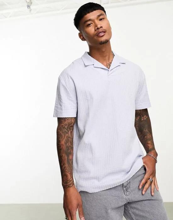oversized revere polo shirt in lilac texture