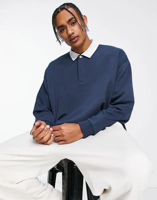 oversized rugby polo sweatshirt in navy