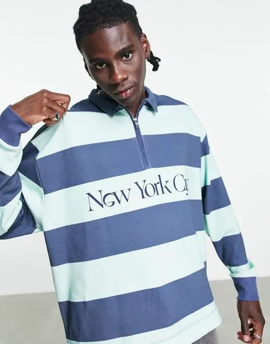 oversized rugby sweatshirt in all-over stripes with New York City print