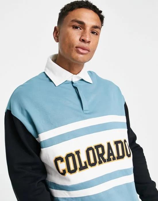 oversized rugby sweatshirt in color block with city print