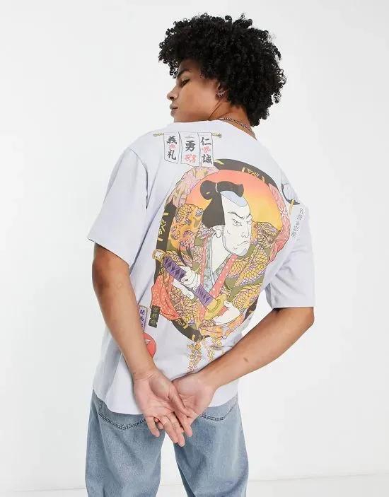 oversized samurai back print T-shirt in light blue