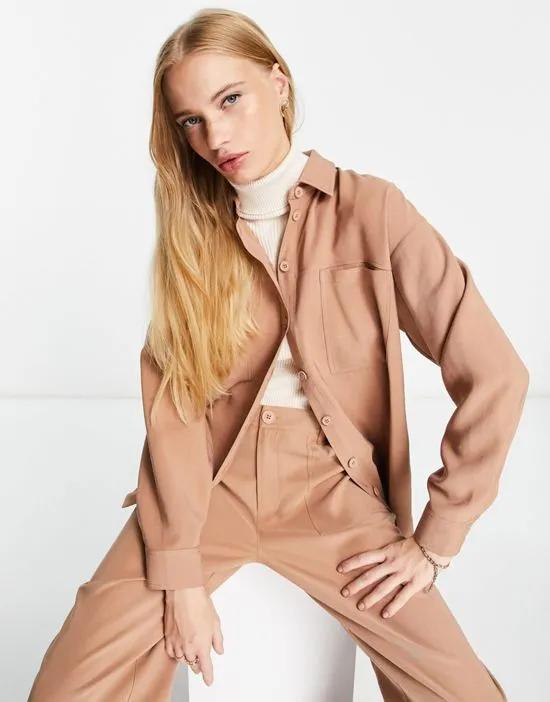 oversized shacket in tan - part of a set