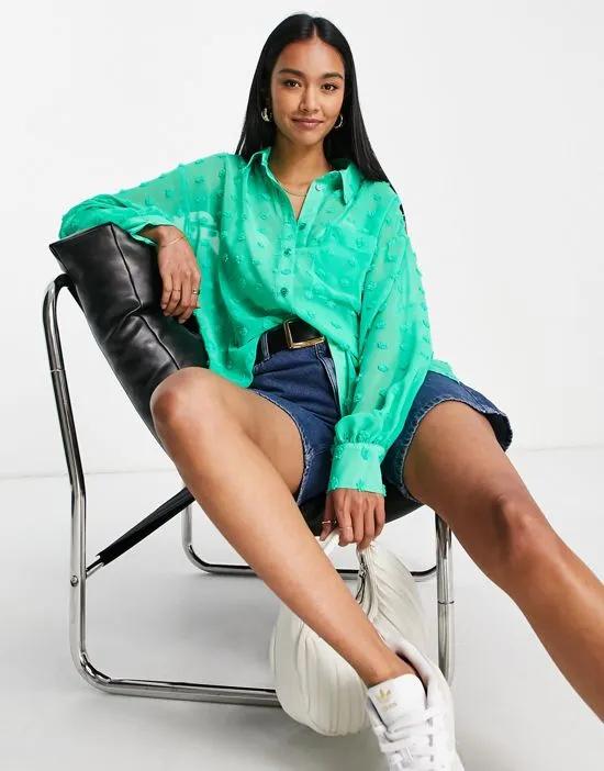oversized shirt in bright green textured