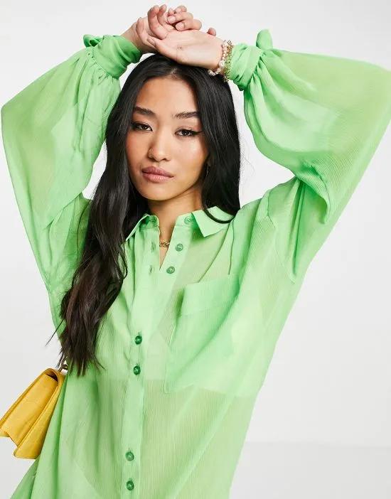 oversized shirt with tie cuff in washed neon green