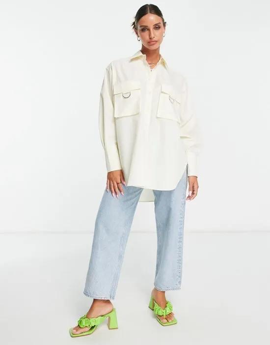 oversized shirt with utility pockets in cream