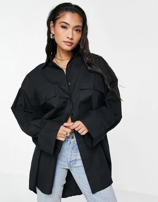 oversized shirt with wide cuff detail in black