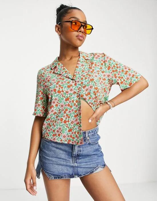 oversized short sleeve boxy shirt in floral