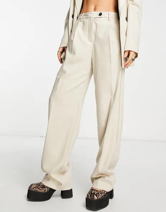 oversized slit hem tailored pants in taupe - part of a set
