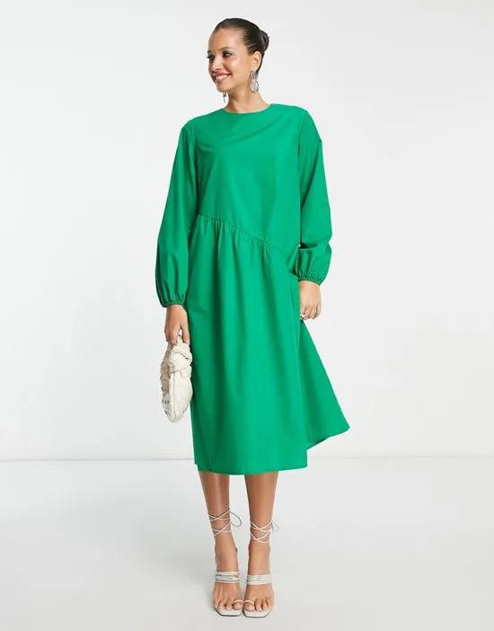 oversized smock dress with asymmetric seam detail in green
