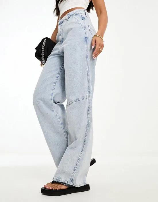 oversized straight leg jean in light blue wash