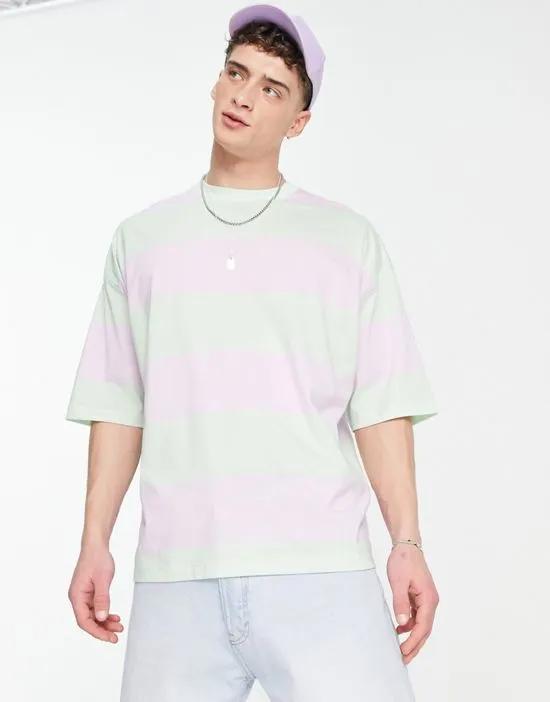 oversized stripe T-shirt in lilac & green color block