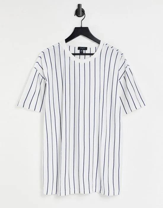 oversized stripe t-shirt in white & navy