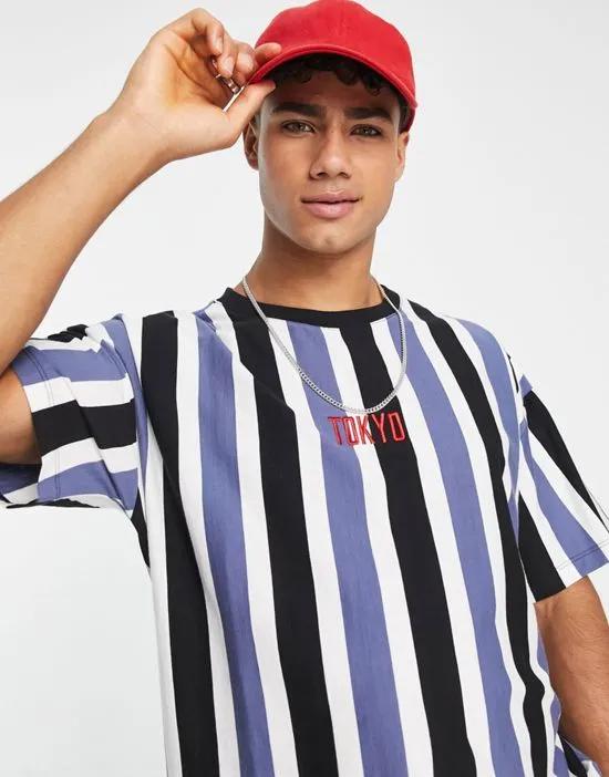 oversized striped t-shirt with Tokyo print in navy
