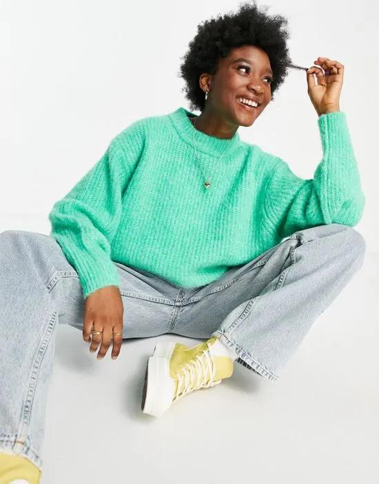 oversized sweater in premium yarn in rib in green
