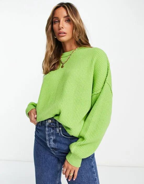 oversized sweater in rib in green