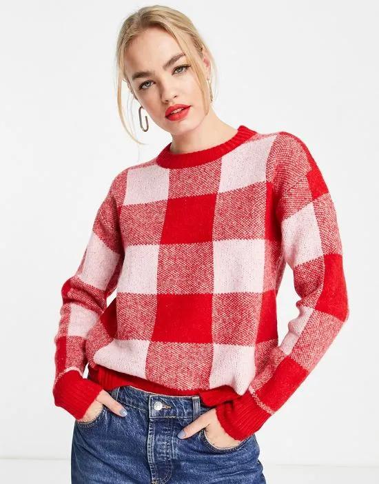 oversized sweater with balloon sleeves in bright check