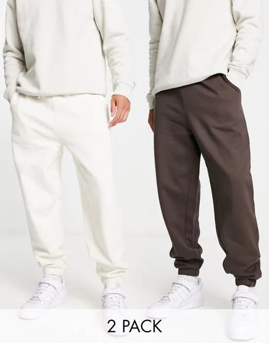 oversized sweatpants in dark brown/soft white 2pack